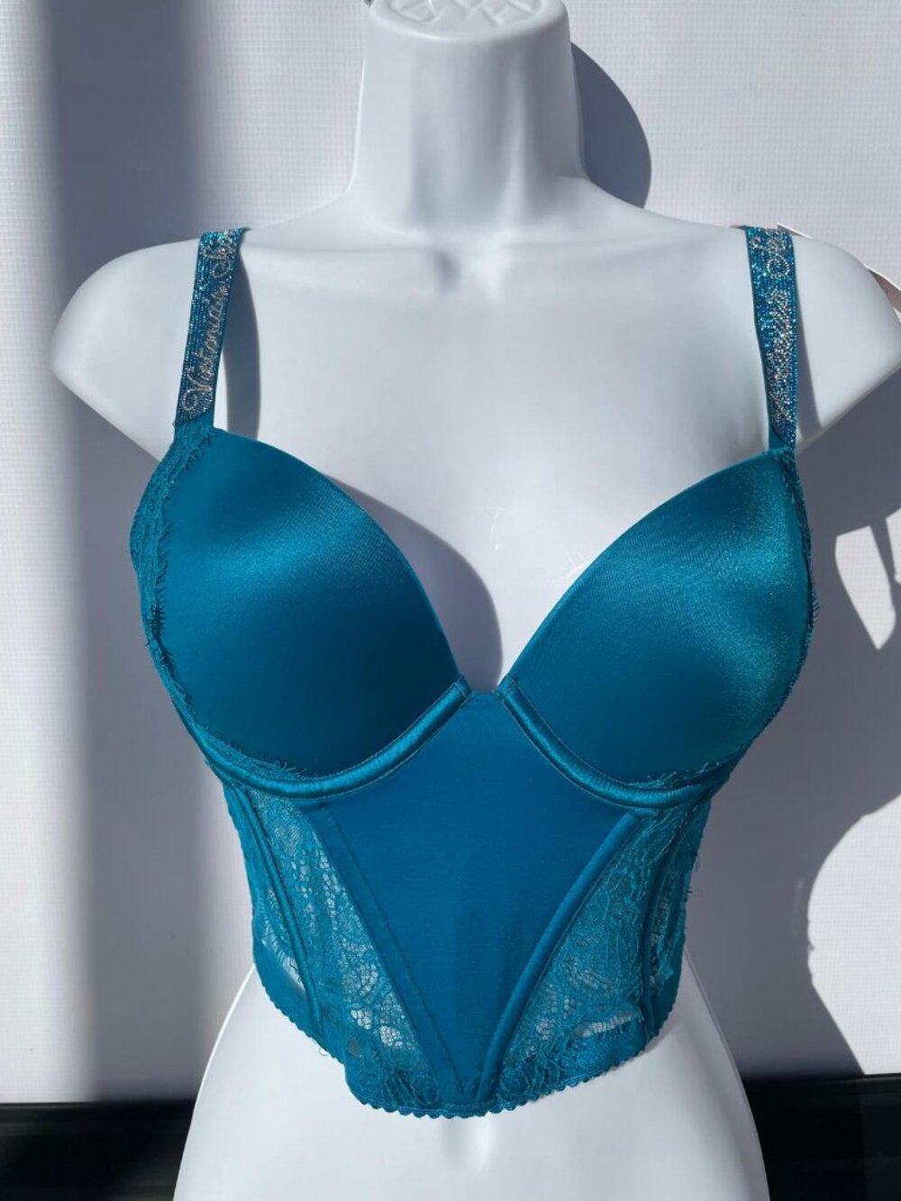 Victoria’s Secret Teal Lace Longline Push-Up Bra Corset Top 32C NWT